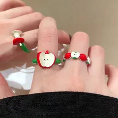 Sweet Adjustable Fruit Ring For Women In Red Zinc Alloy Featuring Electroplated Craftsmanship
