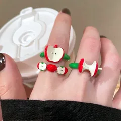 Sweet Adjustable Fruit Ring For Women In Red Zinc Alloy Featuring Electroplated Craftsmanship 3
