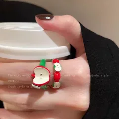 Sweet Adjustable Fruit Ring For Women In Red Zinc Alloy Featuring Electroplated Craftsmanship 4