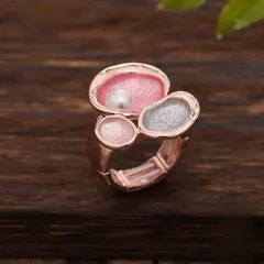 Adjustable Green Flowers Ring For Women In Zinc Alloy With Enamel Craft And Imitation Pearl Inlay 3