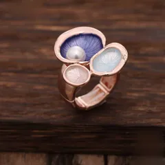 Adjustable Green Flowers Ring For Women In Zinc Alloy With Enamel Craft And Imitation Pearl Inlay 4