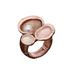 Adjustable Green Flowers Ring For Women In Zinc Alloy With Enamel Craft And Imitation Pearl Inlay 5