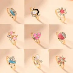 Adjustable Size Children's Ring Multiple Styles Loose Diamond Series Jewelry Princess Style Zinc Alloy Geometry And Heart Shape