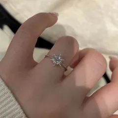 Sweet Adjustable Snowflake Ring For Women In Copper With Zircon Inlay 3