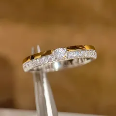 Adjustable Square Ring For Women In Two Tone Copper Plated Design With Rhinestone Inlay, Electroplated Finish
