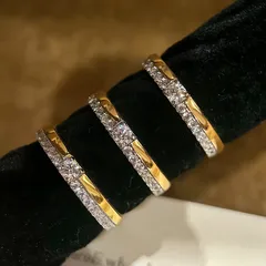 Adjustable Square Ring For Women In Two Tone Copper Plated Design With Rhinestone Inlay, Electroplated Finish 3