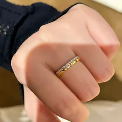 Adjustable Square Ring For Women In Two Tone Copper Plated Design With Rhinestone Inlay, Electroplated Finish 4