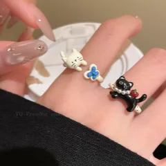 Adorable Cat Drip Glaze Ring For Women Sweet Cartoon Adjustable Open Finger Ring Fashionable Geometric Alloy Cute Ring