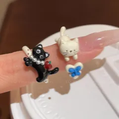 Adorable Cat Drip Glaze Ring For Women Sweet Cartoon Adjustable Open Finger Ring Fashionable Geometric Alloy Cute Ring 2