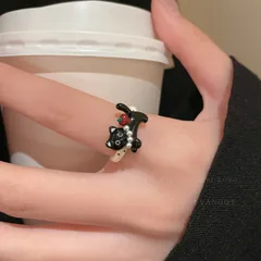 Adorable Cat Drip Glaze Ring For Women Sweet Cartoon Adjustable Open Finger Ring Fashionable Geometric Alloy Cute Ring 3