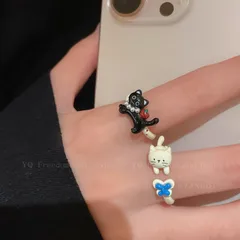 Adorable Cat Drip Glaze Ring For Women Sweet Cartoon Adjustable Open Finger Ring Fashionable Geometric Alloy Cute Ring 4