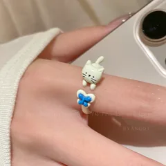 Adorable Cat Drip Glaze Ring For Women Sweet Cartoon Adjustable Open Finger Ring Fashionable Geometric Alloy Cute Ring 5