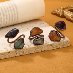 For Adults Casual Geometric Ring With Bronze Plating And Crystal Inlay, Handmade, 1 Piece Pack