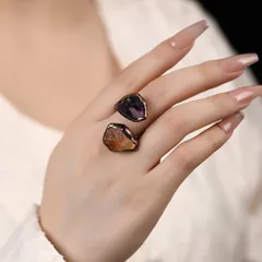 For Adults Casual Geometric Ring With Bronze Plating And Crystal Inlay, Handmade, 1 Piece Pack 2