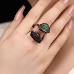For Adults Casual Geometric Ring With Bronze Plating And Crystal Inlay, Handmade, 1 Piece Pack 3