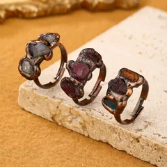 For Adults Casual Geometric Ring With Bronze Plating And Mixed Stone Inlay, Handmade, 1 Piece Pack