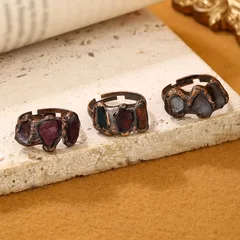 For Adults Casual Geometric Ring With Bronze Plating And Mixed Stone Inlay, Handmade, 1 Piece Pack 2