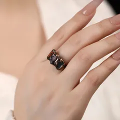 For Adults Casual Geometric Ring With Bronze Plating And Mixed Stone Inlay, Handmade, 1 Piece Pack 3