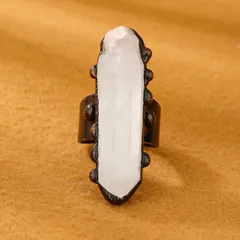 For Adults Casual Geometric Ring With White Crystal Inlay, Handmade Bronze Plating, 1 Piece Pack 5