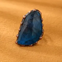 For Adults Casual Irregular Ring With Handmade Craftsmanship And Bronze Plating Featuring Labradorite Inlay, 1 Piece Pack 2