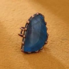 For Adults Casual Irregular Ring With Handmade Craftsmanship And Bronze Plating Featuring Labradorite Inlay, 1 Piece Pack 3