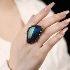 For Adults Casual Irregular Ring With Handmade Craftsmanship And Bronze Plating Featuring Labradorite Inlay, 1 Piece Pack 5
