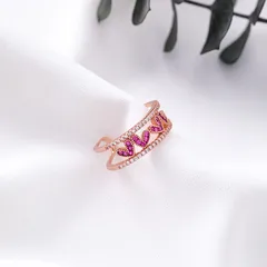 Heart Shape Ring For Women In Gold Alloy Featuring Electroplated Finish And Artificial Gemstones