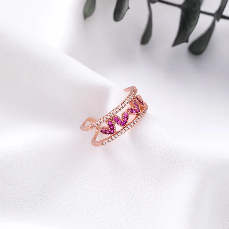 Heart Shape Ring For Women In Gold Alloy Featuring Electroplated Finish And Artificial Gemstones 3