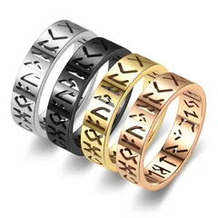 Hot Selling Men's Jewelry Stainless Steel Ring Nordic Hollow Viking Text Rune Ring Manufacturers