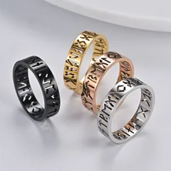 Hot Selling Men's Jewelry Stainless Steel Ring Nordic Hollow Viking Text Rune Ring Manufacturers 2