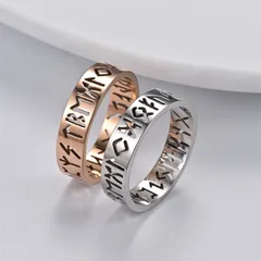 Hot Selling Men's Jewelry Stainless Steel Ring Nordic Hollow Viking Text Rune Ring Manufacturers 3