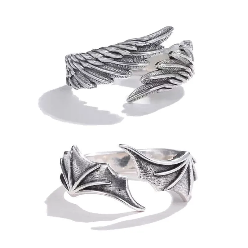 Angel And Devil Wings Ring Niche Retro Opening Ring Female Male Couple Ring Factory Direct Supply 5