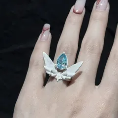 Angel Wings Open Ring For Unisex Featuring Blue Rhinestones Made Of Zinc Alloy With Electroplated Finish 2