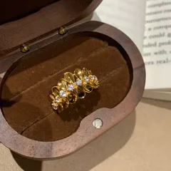 Asymmetrical Irregular Open Ring For Women In Electroplated Copper With Rhinestone Inlay