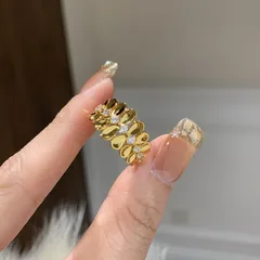 Asymmetrical Irregular Open Ring For Women In Electroplated Copper With Rhinestone Inlay 2
