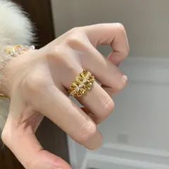 Asymmetrical Irregular Open Ring For Women In Electroplated Copper With Rhinestone Inlay 3