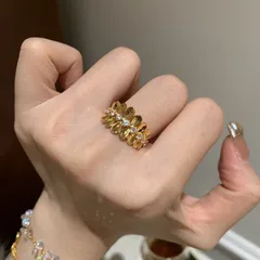 Asymmetrical Irregular Open Ring For Women In Electroplated Copper With Rhinestone Inlay 4