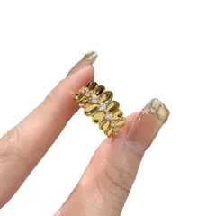 Asymmetrical Irregular Open Ring For Women In Electroplated Copper With Rhinestone Inlay 5