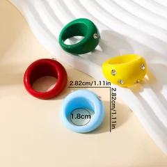 Asymmetrical Red Acrylic Ring For Women With Artificial Gemstones, 1 Piece 4
