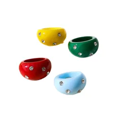 Asymmetrical Red Acrylic Ring For Women With Artificial Gemstones, 1 Piece 5