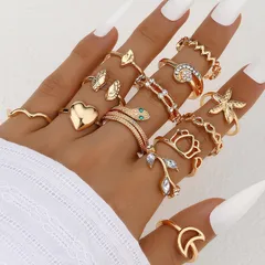 Asymmetrical Zinc Alloy Ring For Women With Artificial Gemstones, Featuring 0.03µm Coating Thickness 3