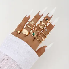 Asymmetrical Zinc Alloy Ring For Women With Artificial Gemstones, Featuring 0.03µm Coating Thickness 4
