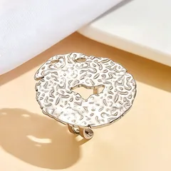 Baroque Style Geometric Metal Ring For Women In Steel Color 4