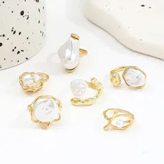 Baroque Style Geometric Rings For Women In Zinc Alloy With Imitation Pearl Featuring Electroplated Finish 2