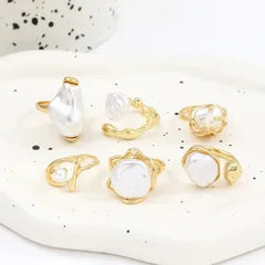 Baroque Style Geometric Rings For Women In Zinc Alloy With Imitation Pearl Featuring Electroplated Finish 4