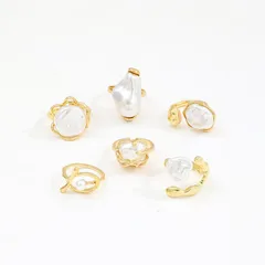Baroque Style Geometric Rings For Women In Zinc Alloy With Imitation Pearl Featuring Electroplated Finish 5