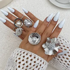 Baroque Style Flower Imitation Pearl Alloy Plating Women's Rings 3