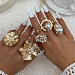 Baroque Style Flower Imitation Pearl Alloy Plating Women's Rings 4