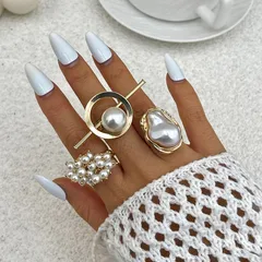 Baroque Style Flower Imitation Pearl Alloy Plating Women's Rings 5