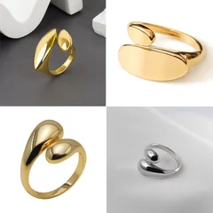Adjustable Women’s Basic Metal Ring For Water Droplets Featuring 18K Gold Plated Water Plating Technique, 1 Piece